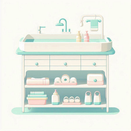Bathroom interior. Bathroom interior with bathtub, sink, washbasin, towel, shampoo, shower. Bathroom vector illustrationのイラスト素材