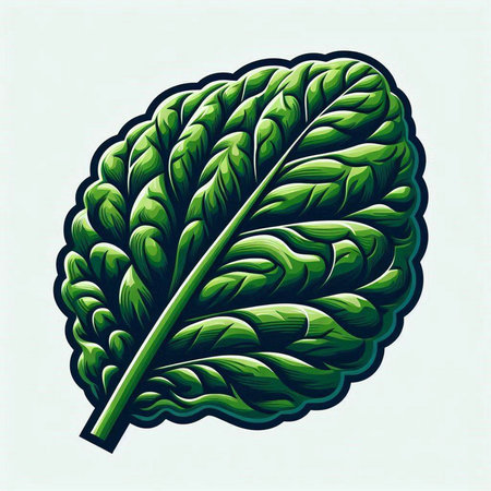 Illustration of a green lettuce leaf isolated on a white background.のイラスト素材