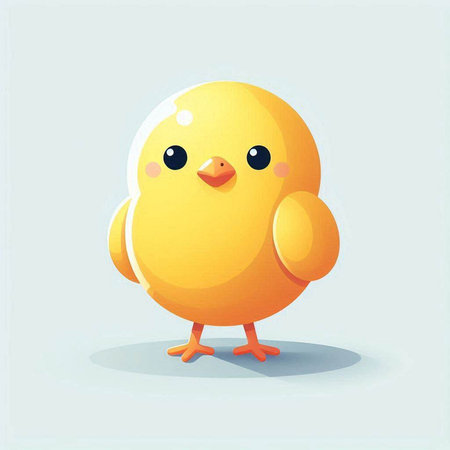 Cute little yellow chicken isolated on blue background. Vector illustration.のイラスト素材