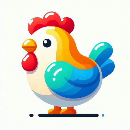 Illustration of a colorful cartoon rooster on a white background.のイラスト素材