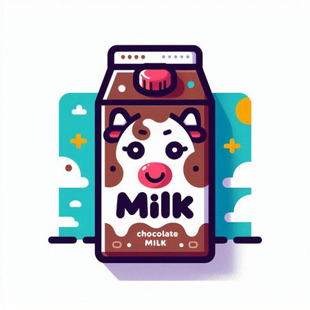 Milk carton box with cute cow. Vector illustration in cartoon flat style.のイラスト素材