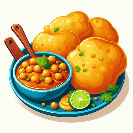 Illustration of a bowl of chickpeas with sauce and limeのイラスト素材