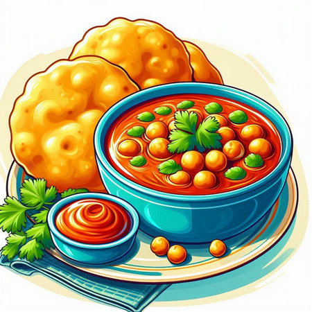 Illustration of a bowl of chickpeas soup with dumplings and sauceのイラスト素材