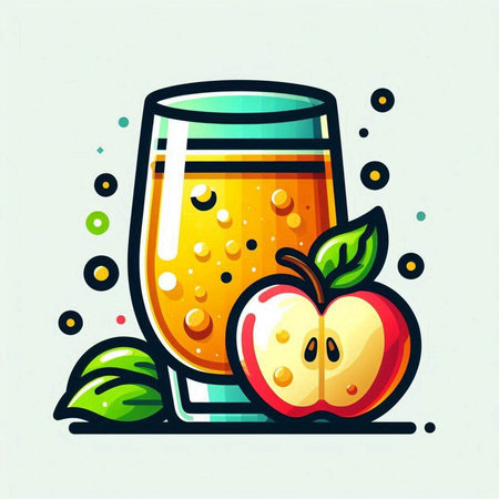 Apple juice in a glass with fruits. Vector illustration in flat style.のイラスト素材