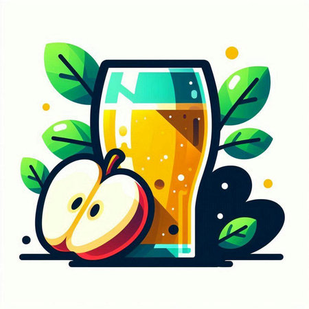 Orange juice in a glass with fresh fruits and leaves. Vector illustration.のイラスト素材