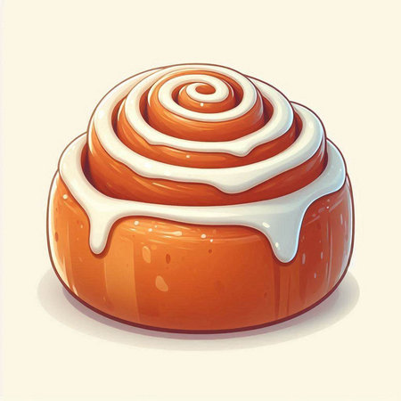 Cinnamon roll with icing on a light background. Vector illustration.のイラスト素材