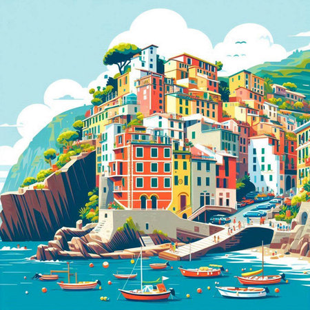Colorful houses on the coast of the Cinque Terre, Italyのイラスト素材