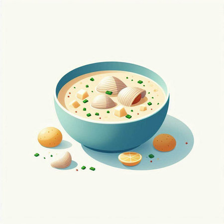 Vector illustration of a bowl of cream soup with dumplings.のイラスト素材