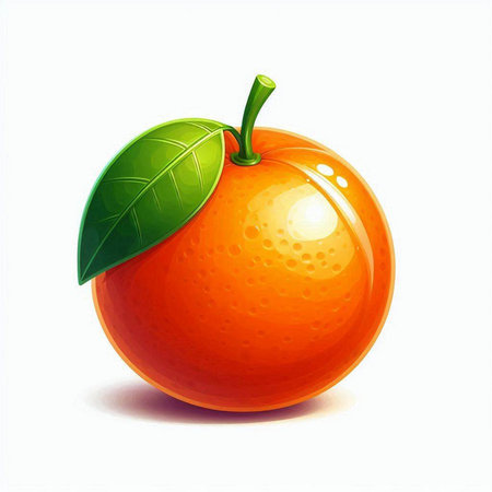 Orange fruit with green leaves isolated on white background. Vector illustration.のイラスト素材