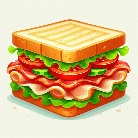 Sandwich with ham, cheese, tomato and lettuce. Vector illustration.のイラスト素材
