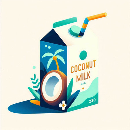 Coconut milk. Vector illustration of a healthy drink in a cardboard box.のイラスト素材