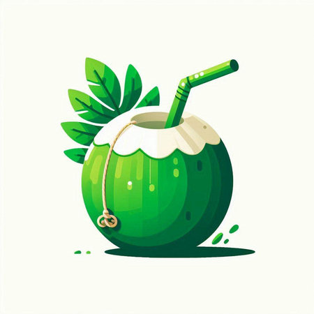 Coconut drink with straw in cartoon style. Vector illustration.のイラスト素材