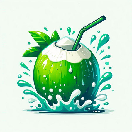 Coconut water splash in cartoon style. Vector illustration for your designのイラスト素材