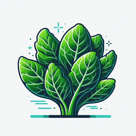 Bunch of green spinach leaves on white background. Vector illustration.のイラスト素材