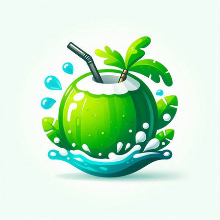 Coconut drink with leaves and water splash. Vector illustration.のイラスト素材