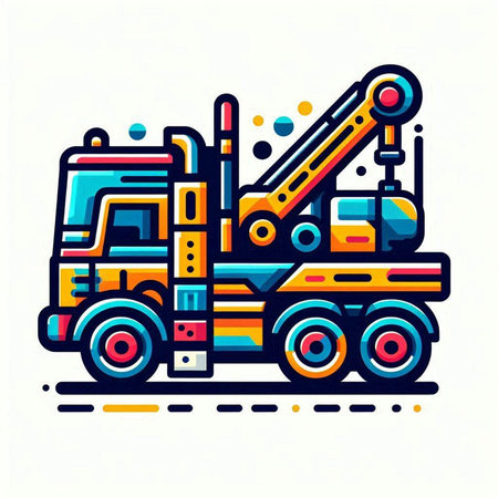 Tow truck flat color line icon. Isolated vector illustration.のイラスト素材