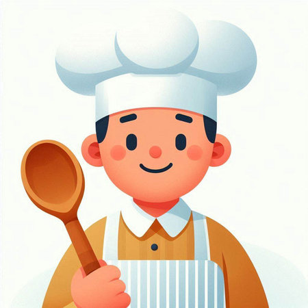 Illustration of a cartoon chef with a ladle in his handのイラスト素材