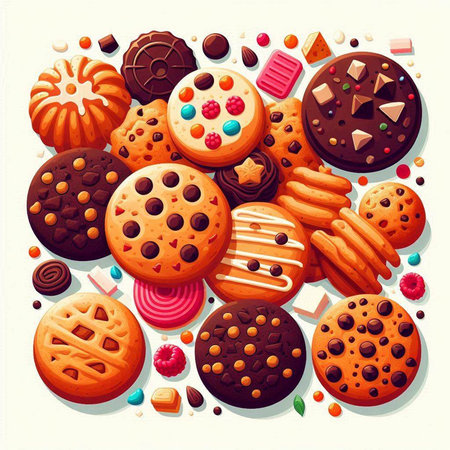 Sweets and candies. Vector illustration of cakes and cookies.のイラスト素材