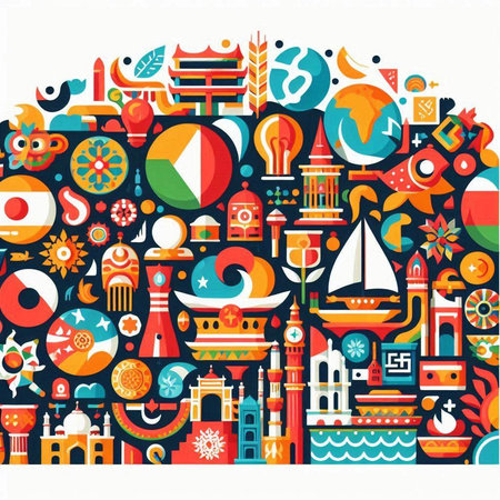 Vector colorful illustration of India travel theme. Colorful flat design.のイラスト素材