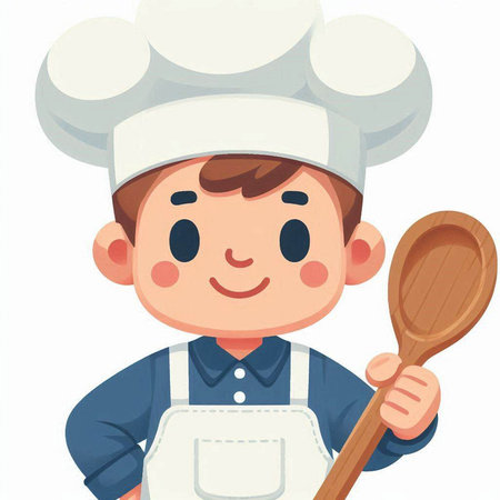 Illustration of a Cute Little Boy with a Spoon and a Chef Hatのイラスト素材