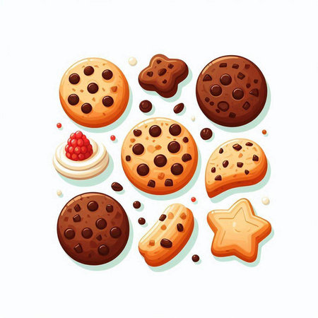 Chocolate chip cookies and cookies on white background. Vector illustration.のイラスト素材