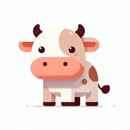Cute cartoon cow. Vector illustration in flat style on white background.のイラスト素材