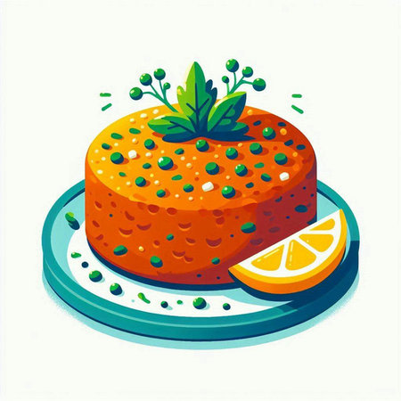 Vector illustration of orange cake with mint and lemon on a white backgroundのイラスト素材