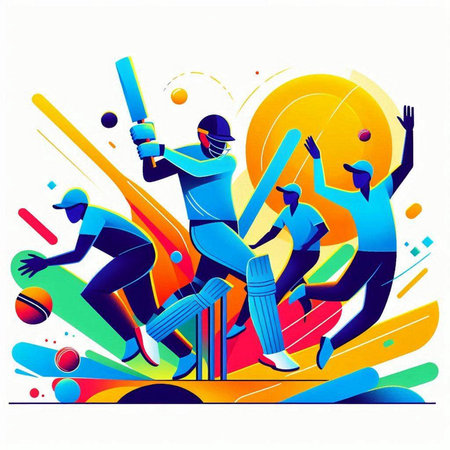 Cricket players in action. Cricket championship. Vector illustrationのイラスト素材
