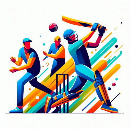 Cricket players in action. Vector illustration in flat style.のイラスト素材