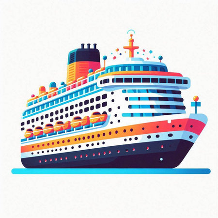 Cruise ship. Vector illustration in flat style isolated on white background.のイラスト素材