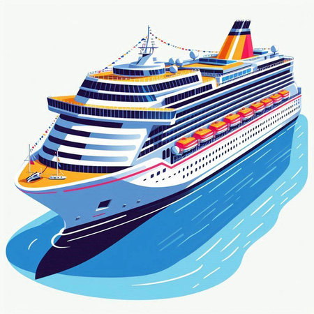 Cruise ship in the ocean. Vector illustration of a cruise ship.のイラスト素材