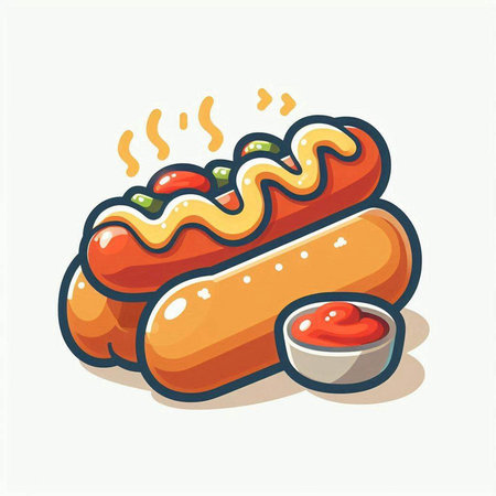Hot dog icon isolated on white background. Fast food vector illustration.のイラスト素材
