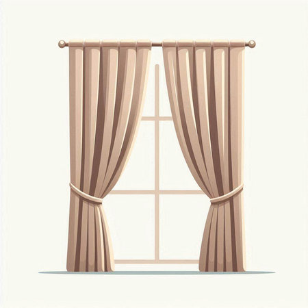 Wooden window with curtains. Vector illustration of a window in a flat style.のイラスト素材