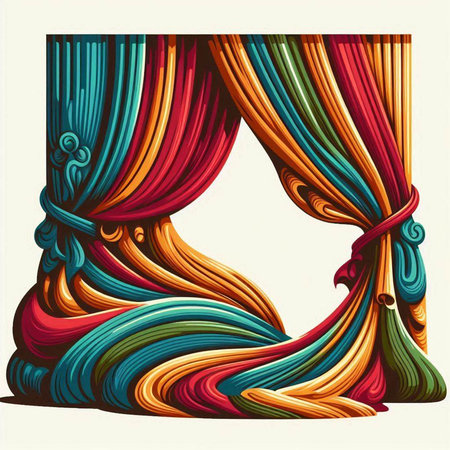 Curtain with colorful curtains. Vector illustration. Colorful background.のイラスト素材
