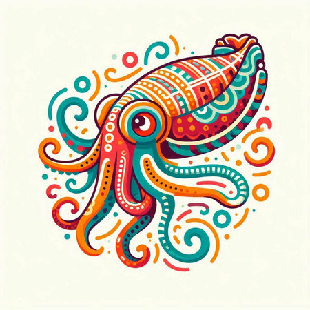 Octopus. Colorful vector illustration in doodle style.のイラスト素材