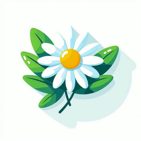 Daisy flower with leaves on a white background. Vector illustration.のイラスト素材