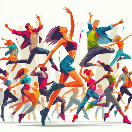 Group of dancing people. Colorful vector illustration for your design.のイラスト素材