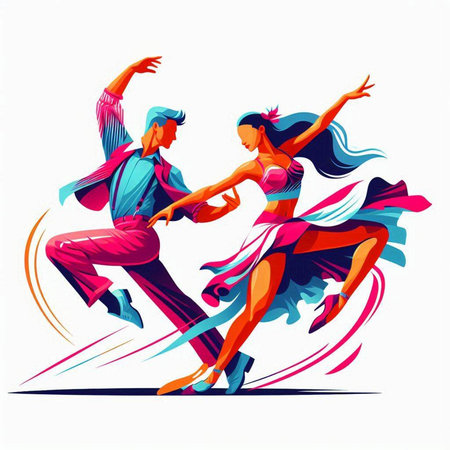 Couple of dancers dancing tango. Vector illustration of a young couple dancing tango.のイラスト素材