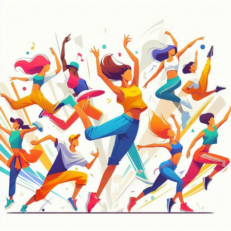 Group of dancing people. Colorful vector illustration in flat style.のイラスト素材