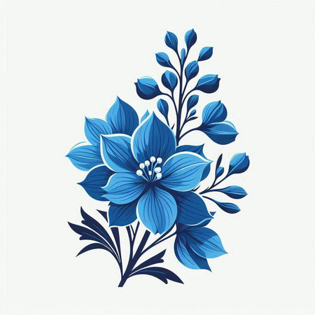 Beautiful blue floral bouquet on white background. Vector illustration.のイラスト素材