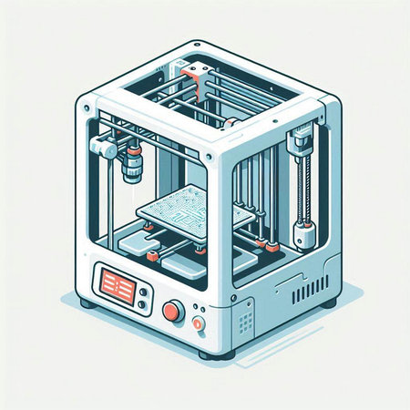 3D printer isometric vector illustration. 3d printing machine.のイラスト素材