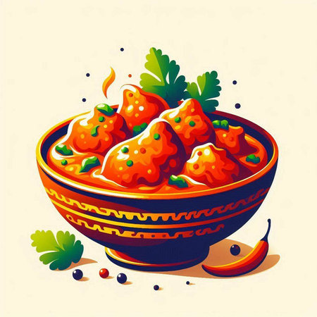 Illustration of a bowl of hot chili sauce. Vector illustration.のイラスト素材