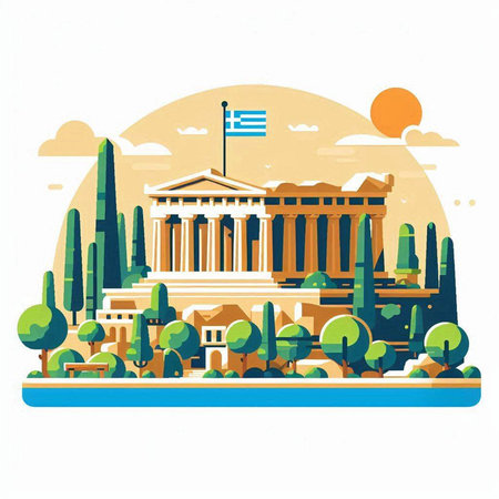 Athens, Greece. Vector illustration in flat design style on white background.のイラスト素材