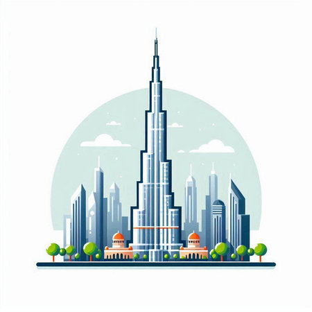 Modern skyscrapers in flat style. Vector illustration for your design.のイラスト素材