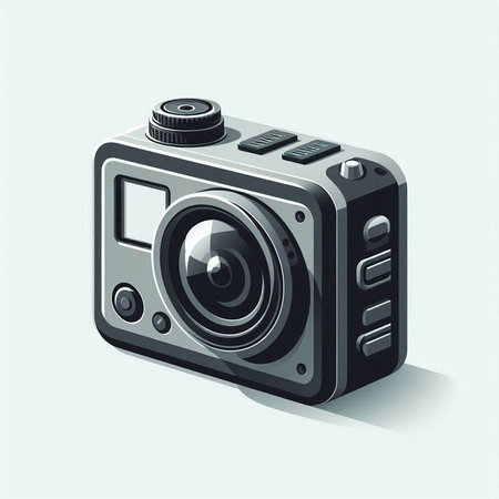 Vector illustration of a modern digital camera isolated on a white background.のイラスト素材