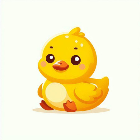 Cute yellow duckling sitting on a white background. Vector illustration.のイラスト素材