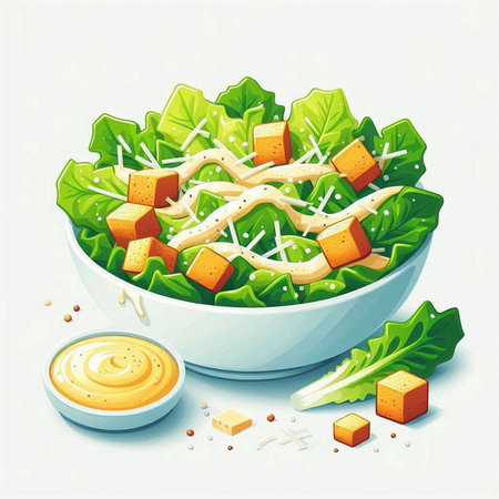 Illustration of fresh salad with mayonnaise and croutonsのイラスト素材