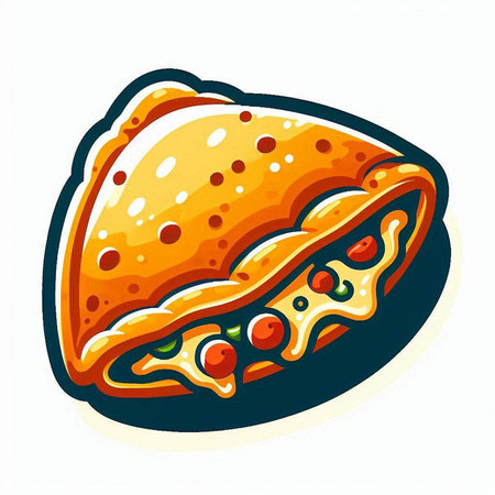 Illustration of a pie with tomato and cheese on a white backgroundのイラスト素材