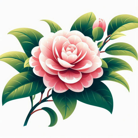 Camellia flower on a white background. Vector illustration.のイラスト素材