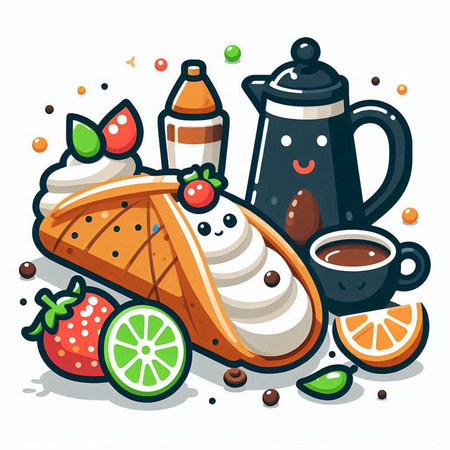 Coffee, cake, ice cream, tea. Vector illustration.のイラスト素材